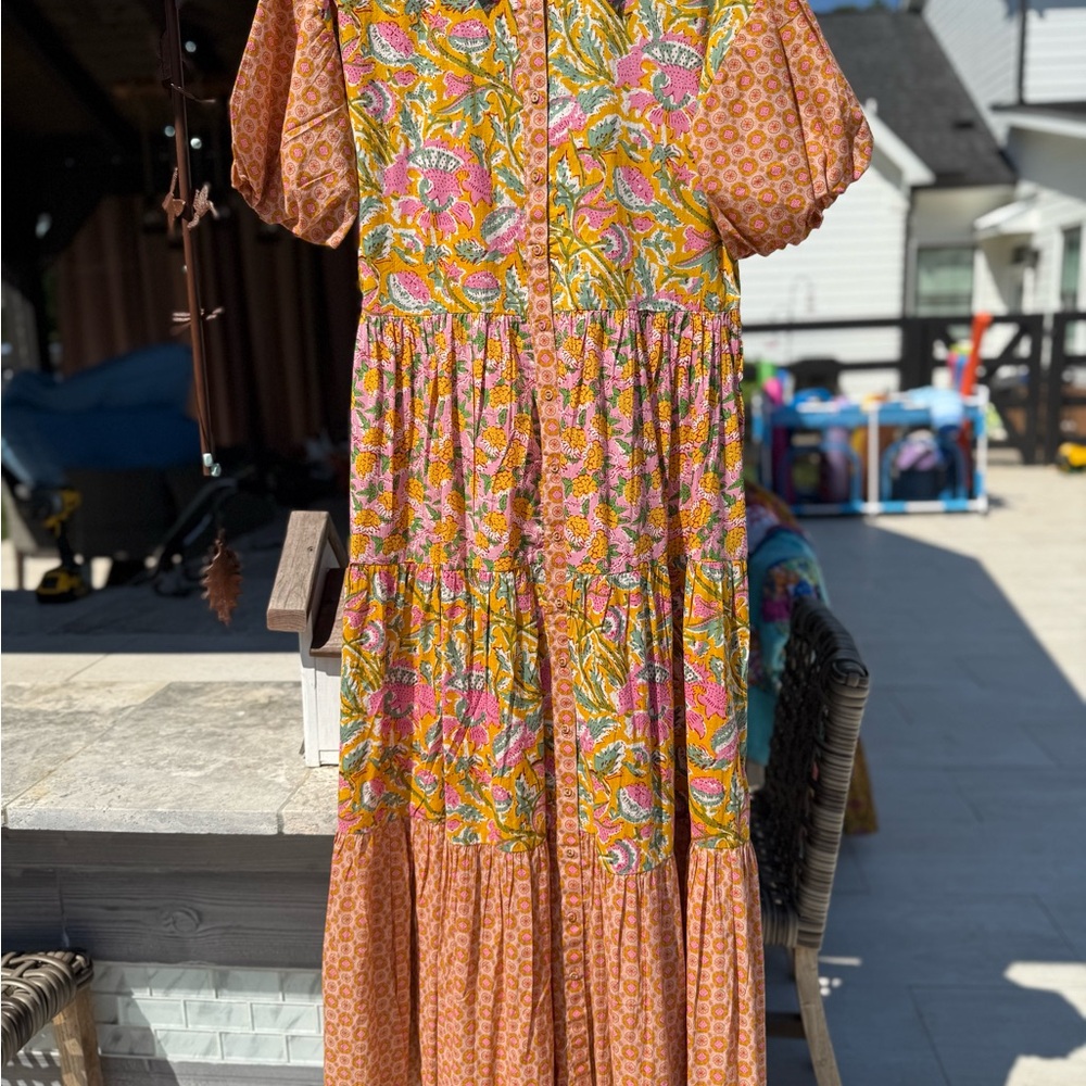 Lovestitch Orange Puff Sleeve Maxi Dress NWOT